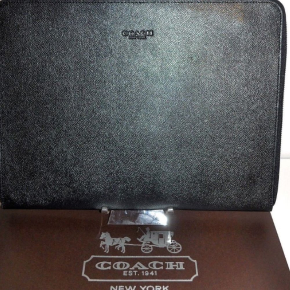 Coach Black Leather Zip Around Tech Portfolio